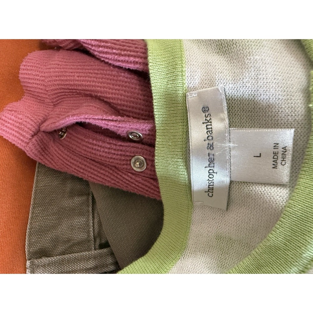 Christopher & Banks Lime Green Gingham Button Cardigan Sweater Women's L Spring - Picture 5 of 7